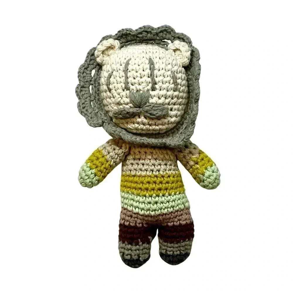 NWOT The Land of Nod Crochet Rattle Lion Plush